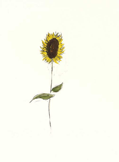 Minimalist sunflower art showing a single sunflower drawn with loose, expressive lines against a pale, minimal background, evoking quiet resilience.