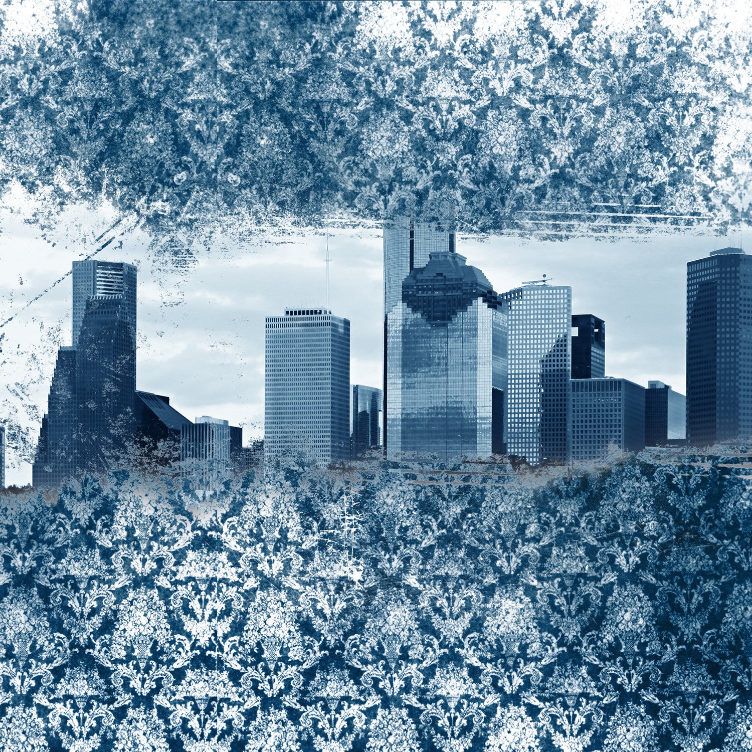 Vibrant painting of red coral on an ombre blue background. This piece has a mate.