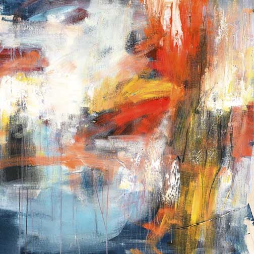 Underwater abstract painting with teal, aqua, and sapphire bubbles rising through misty layers.