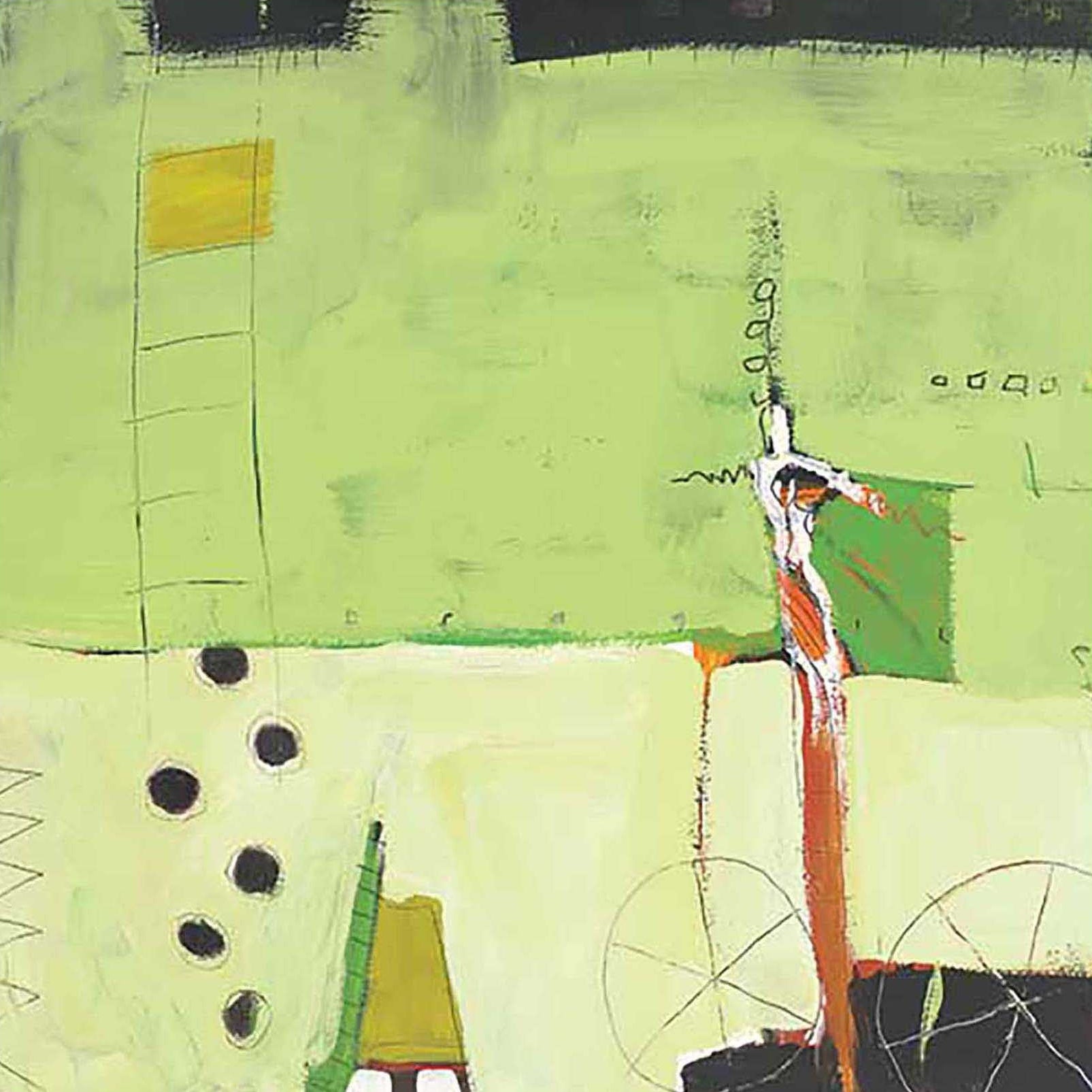 A canvas art print featuring an abstract design with green background and espresso float frame.